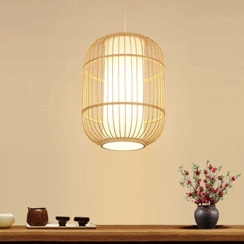 Long Column Weaving Rattan Vintage Vintage Light