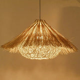 Lampadario design vintage con ombrello in rattan