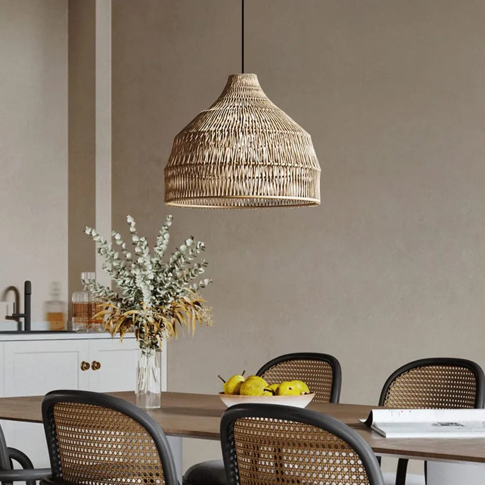 Rattan Hemisphere Translucent Natural Pendant Light