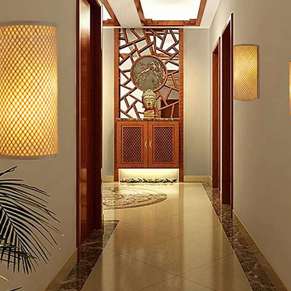 Vertical Slender Rattan Decorative Wall Lamp