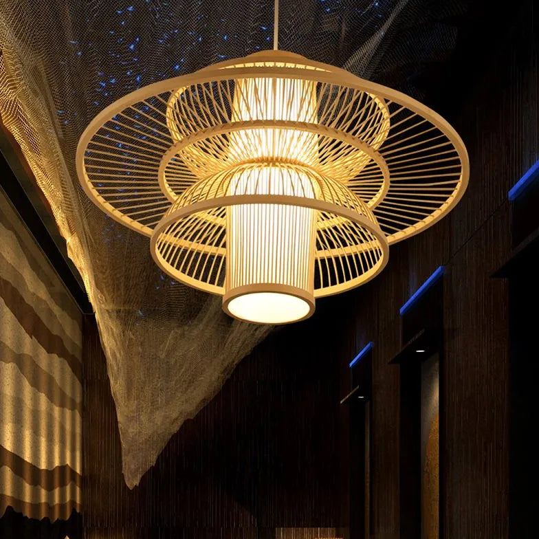 Multi-Layer Bamboo Chinese-Style Pendant Light