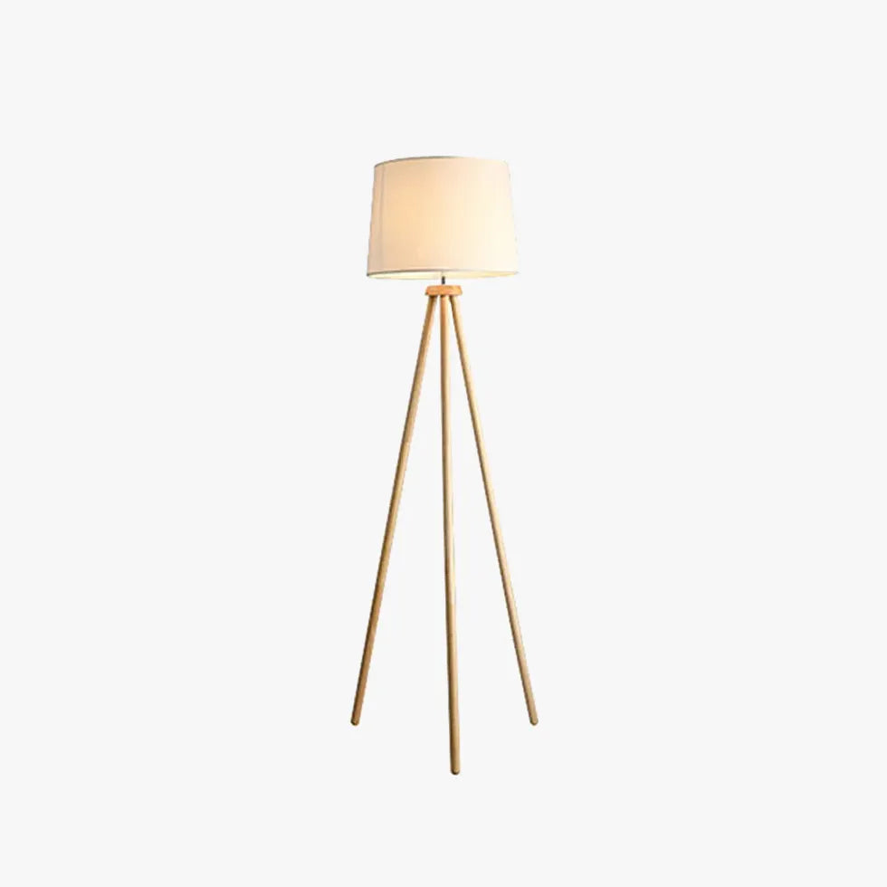 White Cylindrical Wooden Tripod Floor Lamp