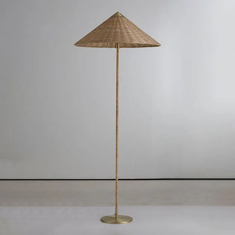 Cone Rattan White Floor Lamp