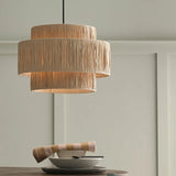 Double Layer Slim Bedroom Rattan Pendant Light