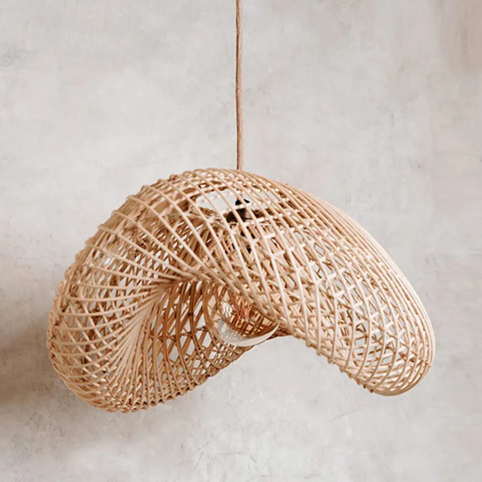 Grid Weaving Bedroom Rattan Pendant Light