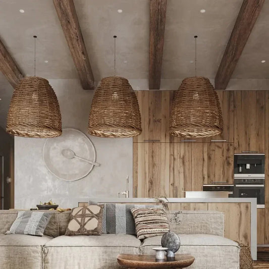 Lampadario a Sospensione  Ambiente Rustico in Rattan