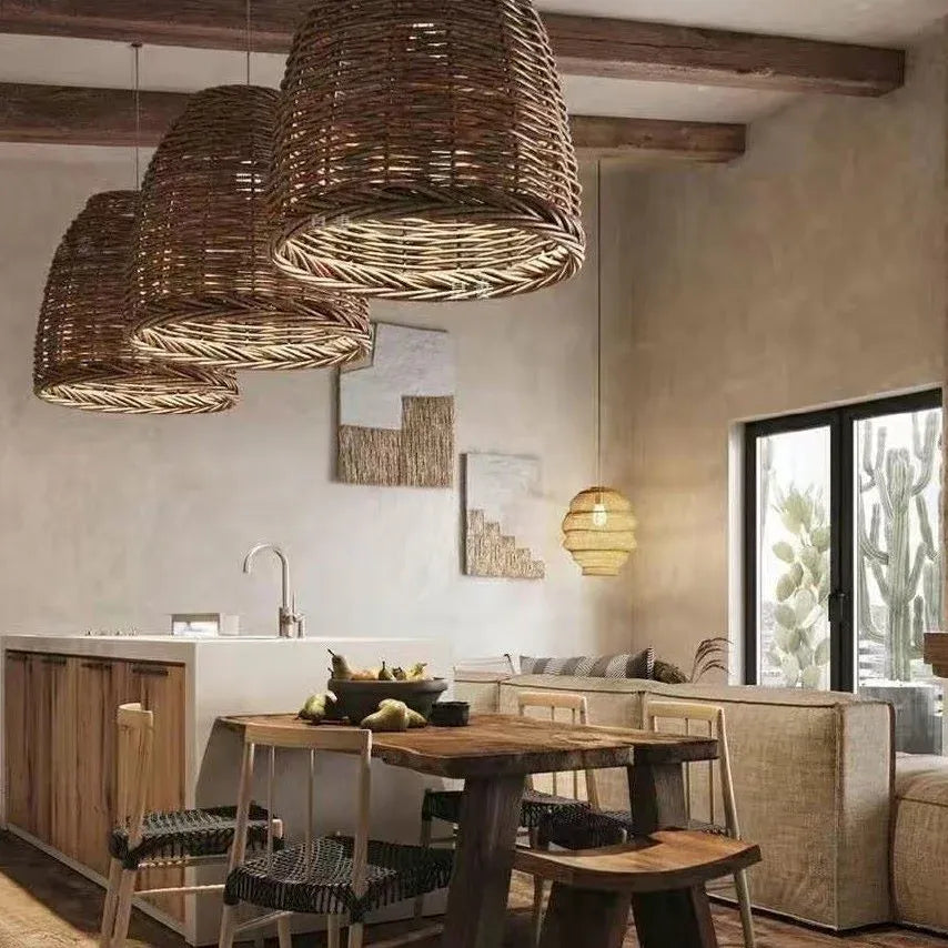 Lampadari cucina vintage sfera semisferica in rattan