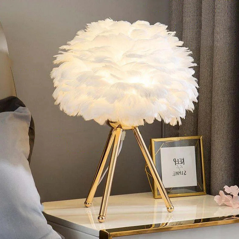 Feather Decorated Art Tripod Table Lamp