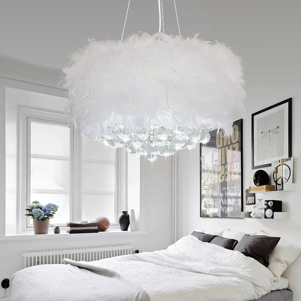 White Feather crystal Bedroom chandelier