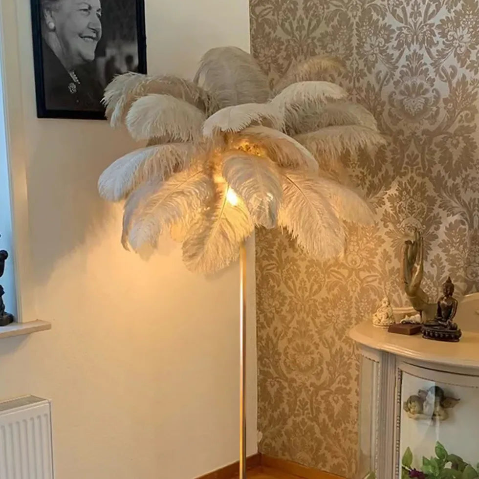 Warm White Feather Gold Floor Lamp