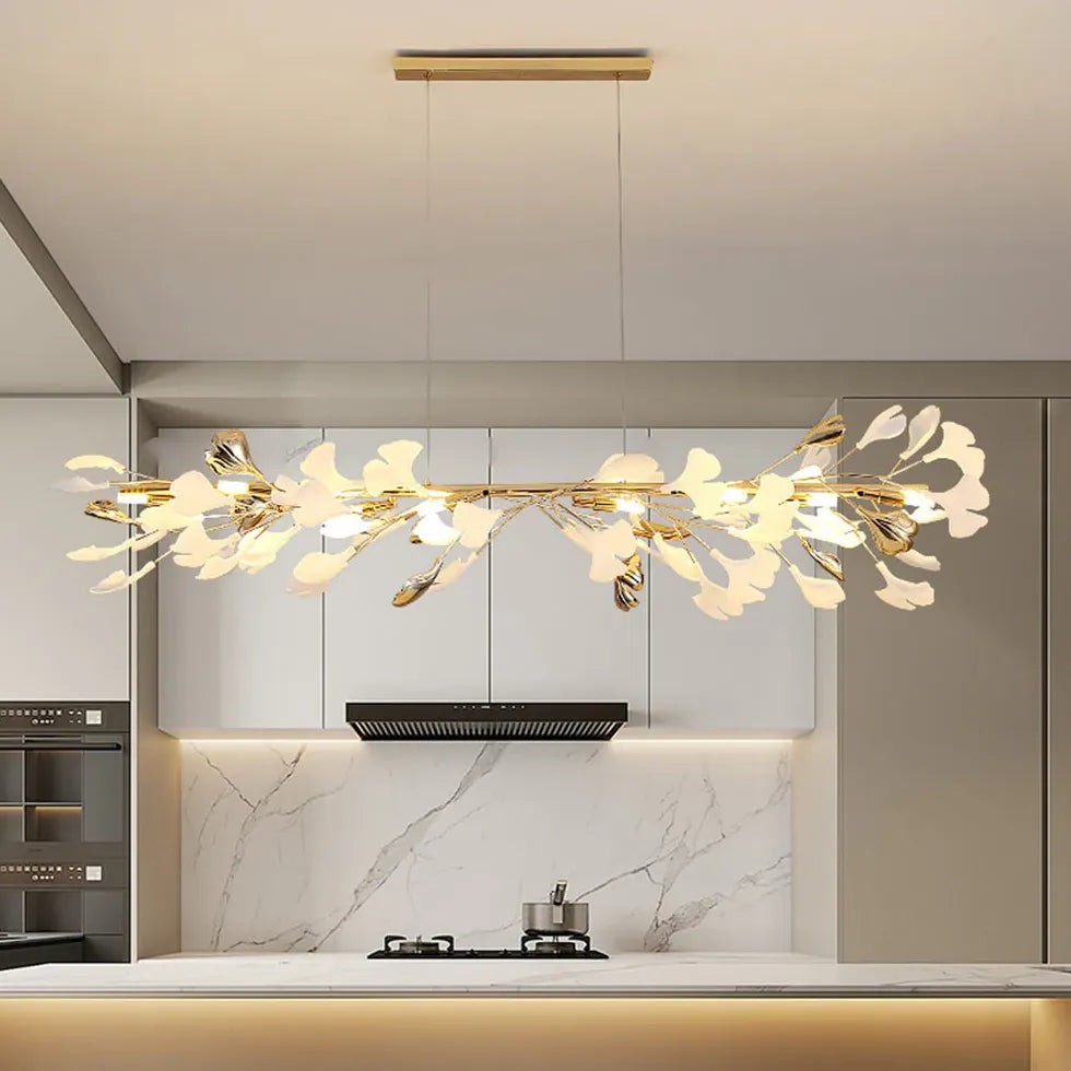 Natural Leaves Gold Kitchen Pendant Light