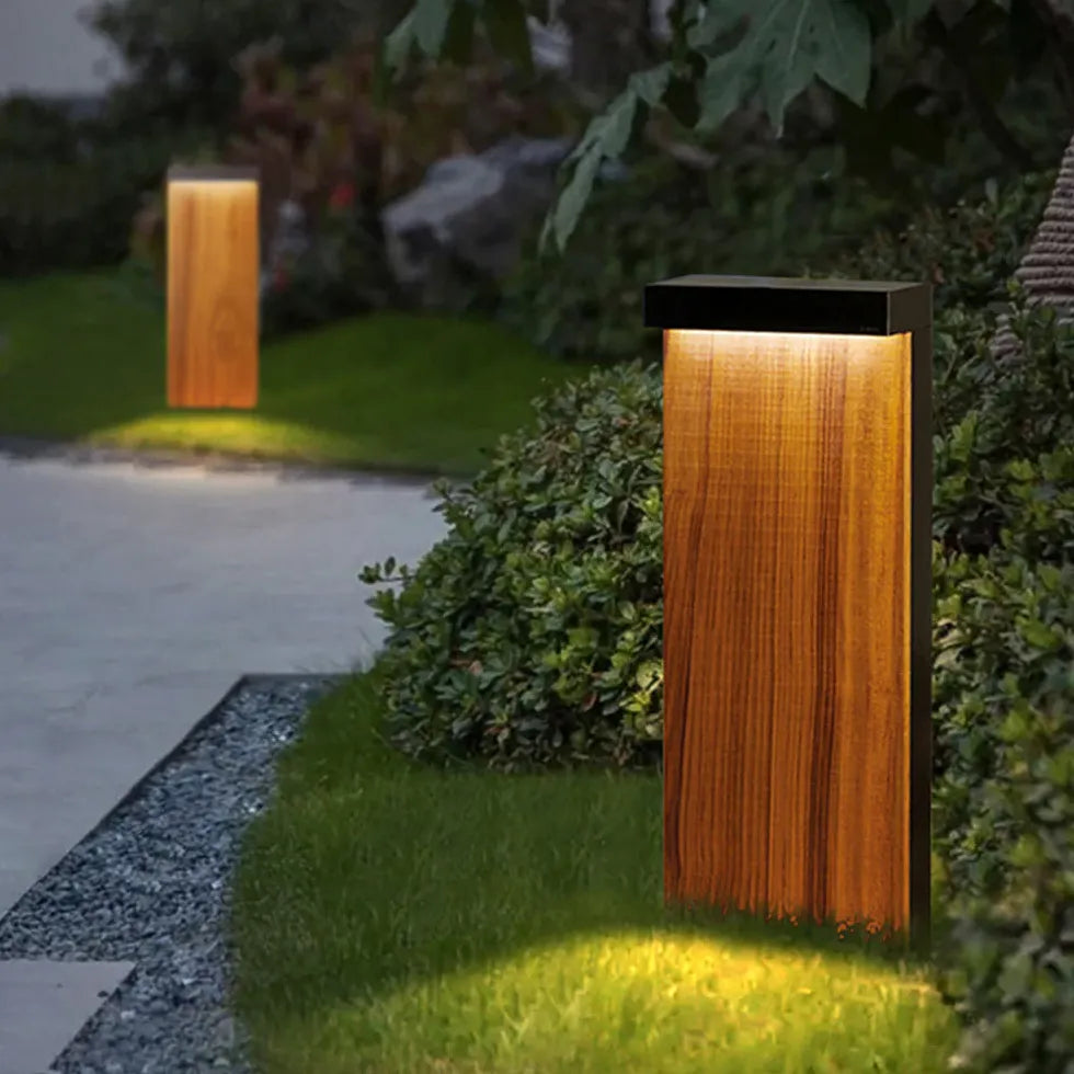 Wood Finish Rectangular Bollard Lights