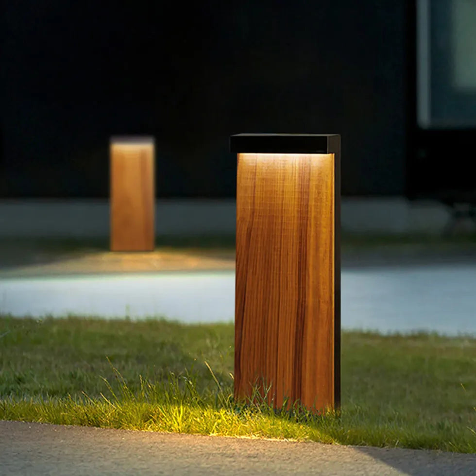 Wood Finish Rectangular Bollard Lights