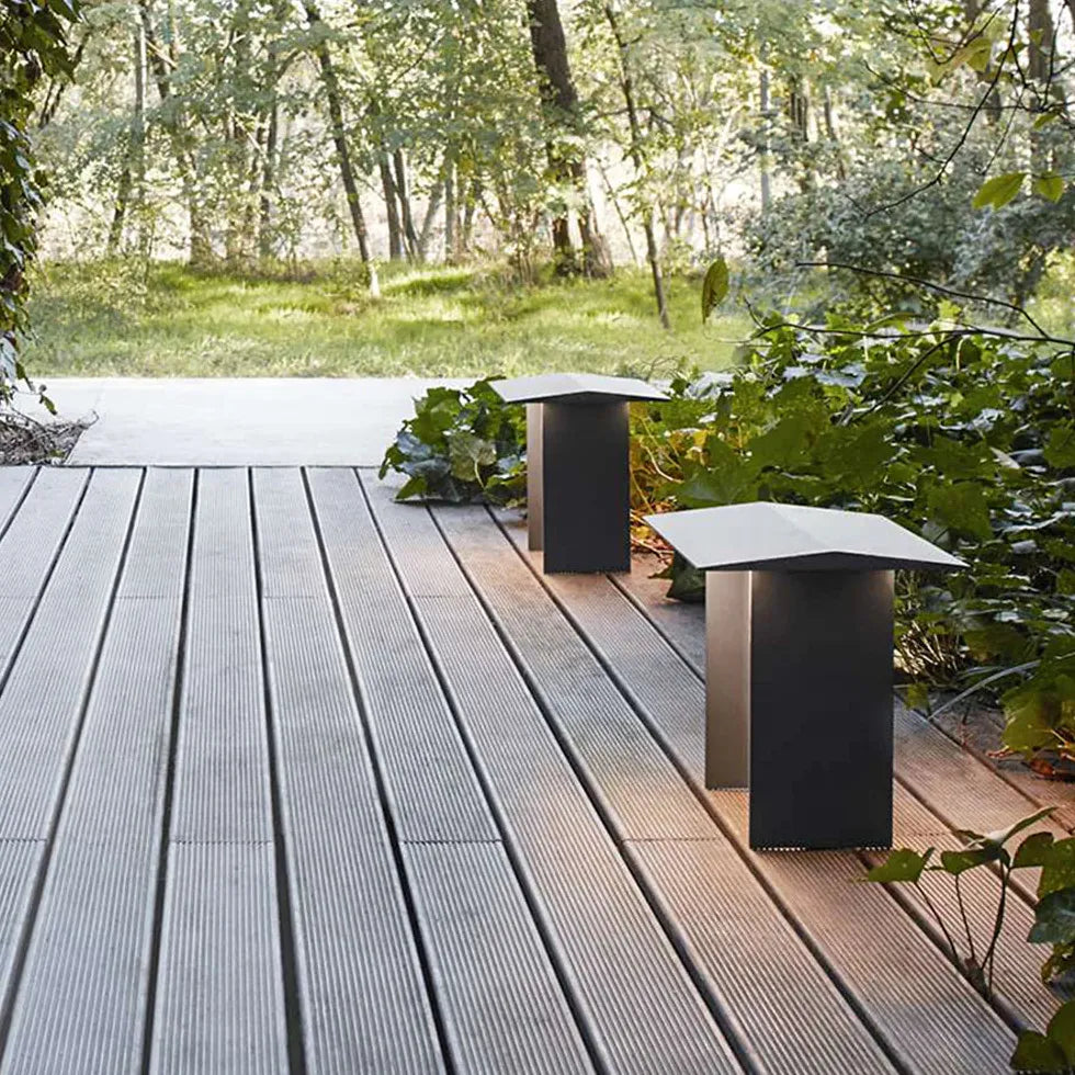 Flat Roof Black Garden Bollard Lights