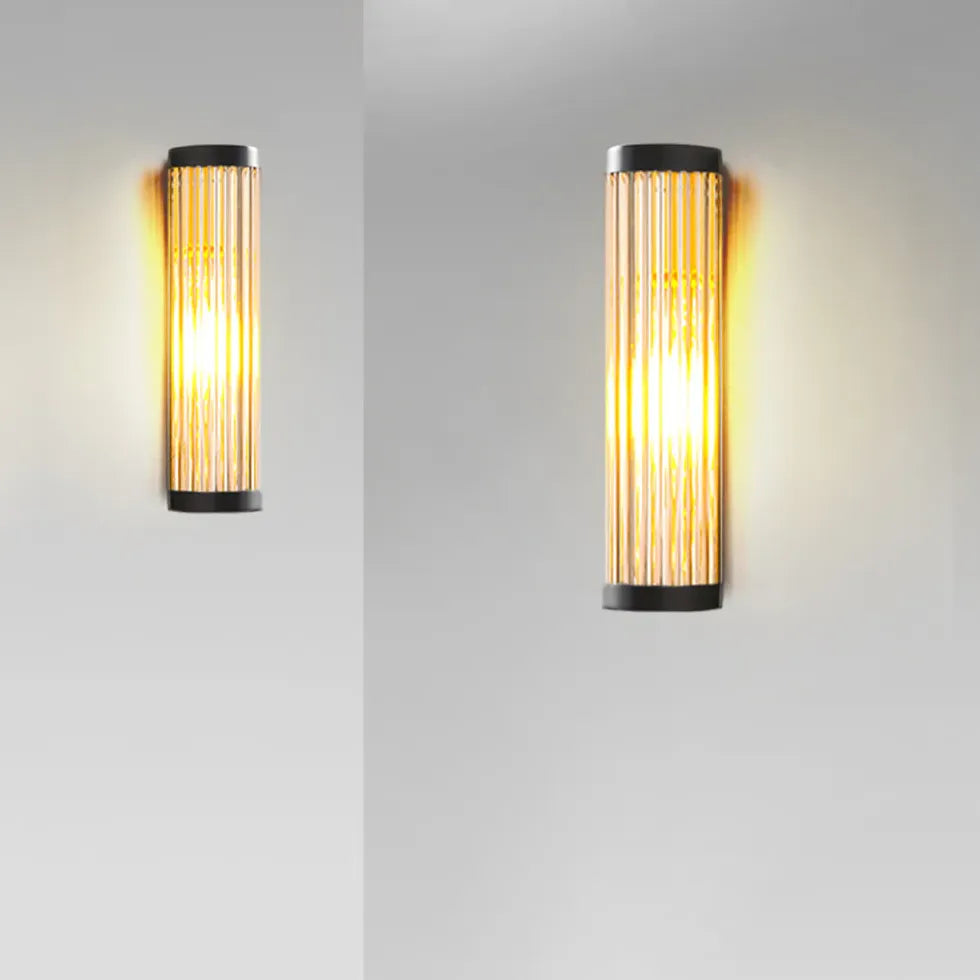 Striped Glass Cylinder Outdoor Wall Lights