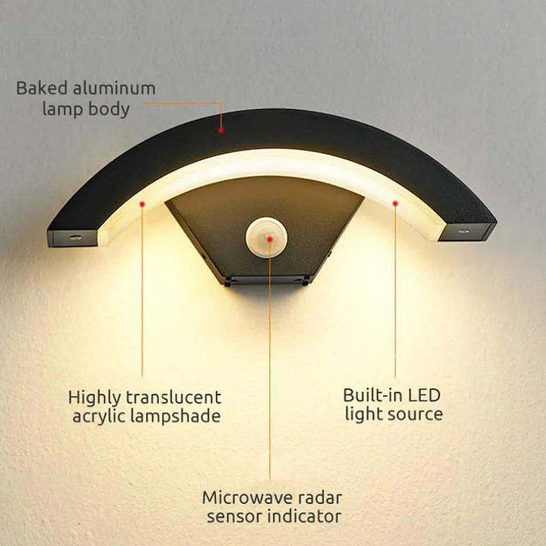 curved wall light black with sensor