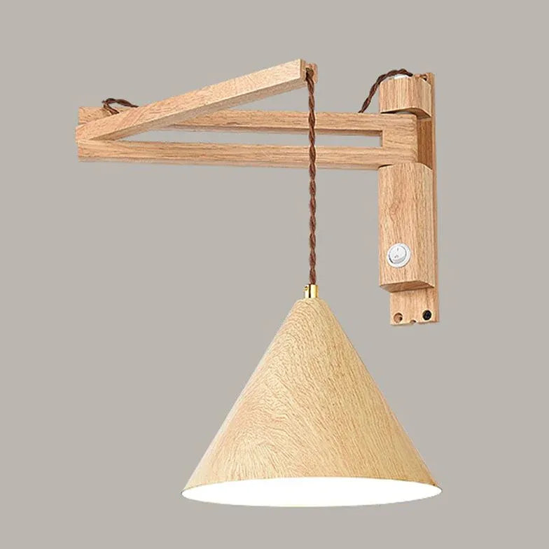 Wooden Cone Adjustable Bedroom Wall Lights