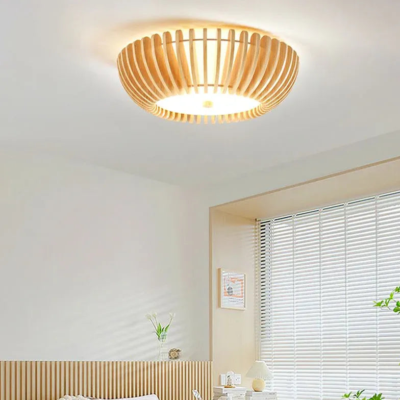 Pastoral Stripes Bedroom Wooden Flush Ceiling Lights