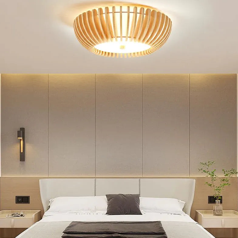 Pastoral Stripes Bedroom Wooden Flush Ceiling Lights