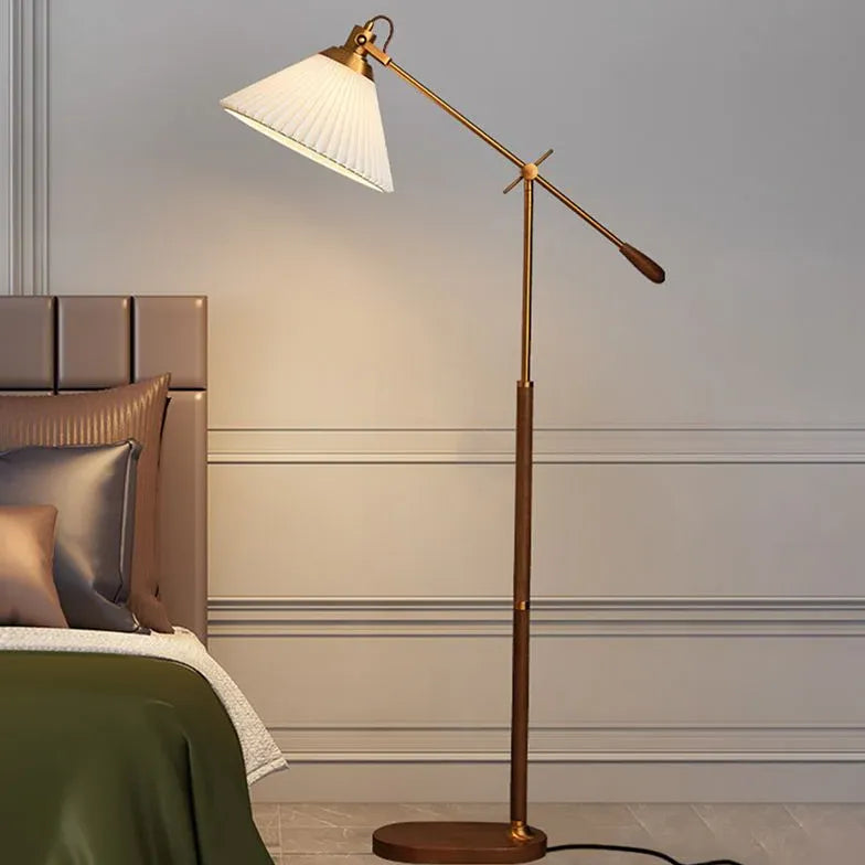 Pleated Cone-Shaped Vintage Adjustable Floor Lamp