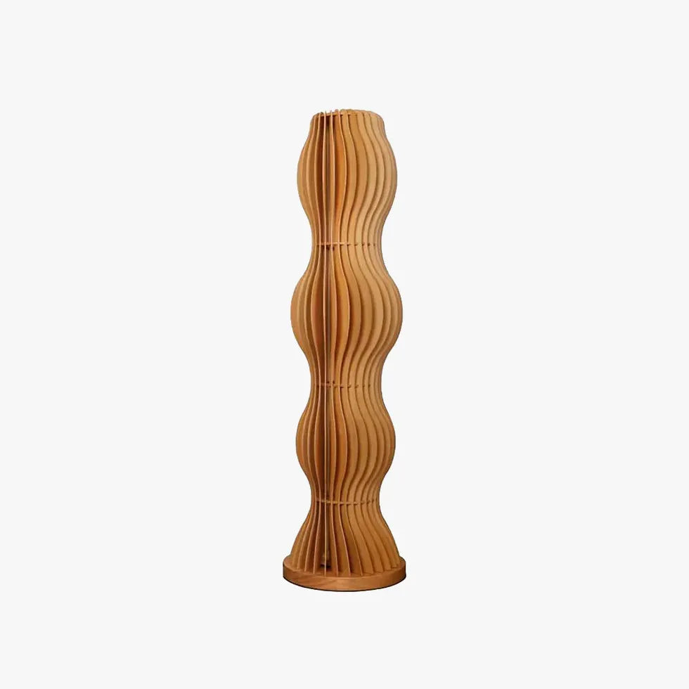 Lampada da pavimento scultoree a forma di onda in legno