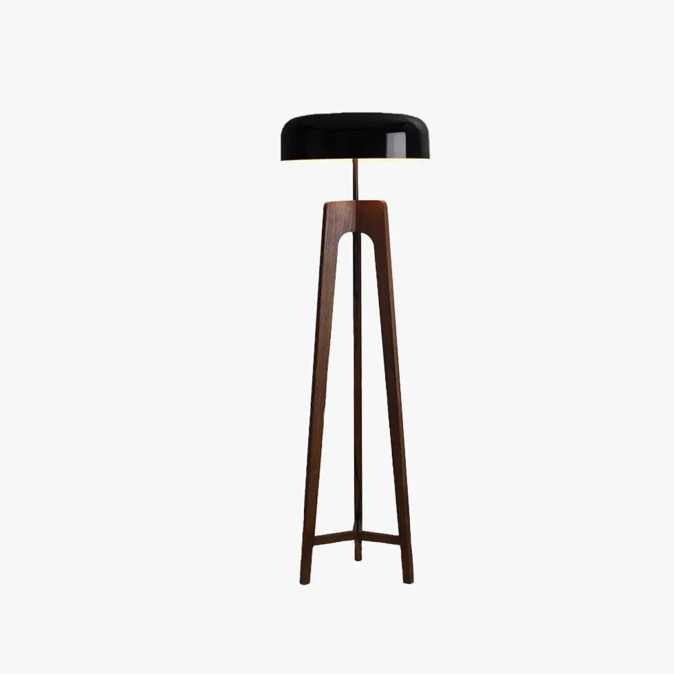 Black Round Wooden Tripod Floor Lamp