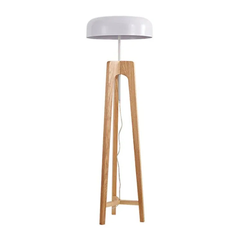 Black Round Wooden Tripod Floor Lamp