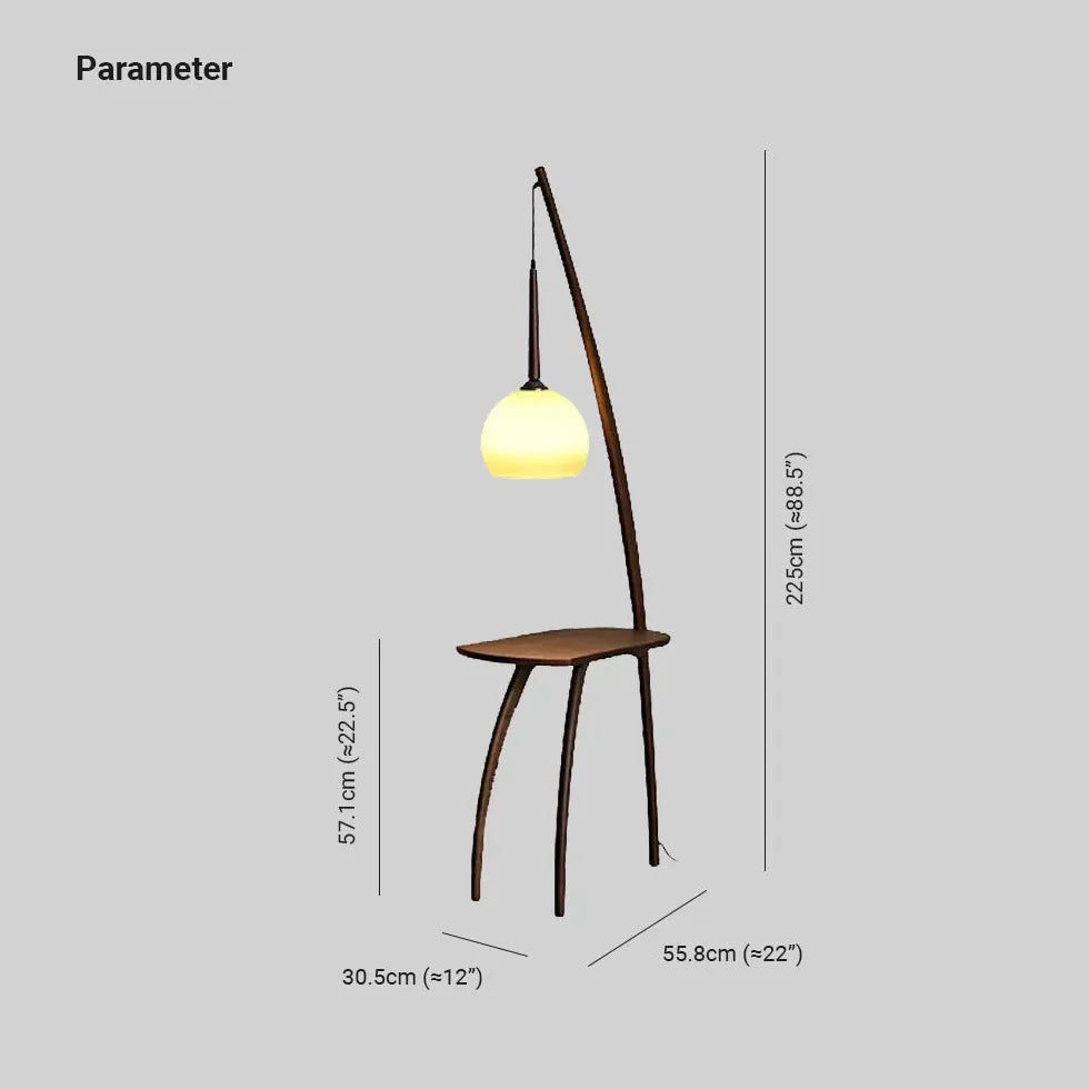 Lampada da pavimento in treppiede marrone con paralume rotondo