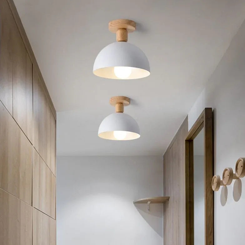 Hemispherical Corridor Wooden Ceiling Light