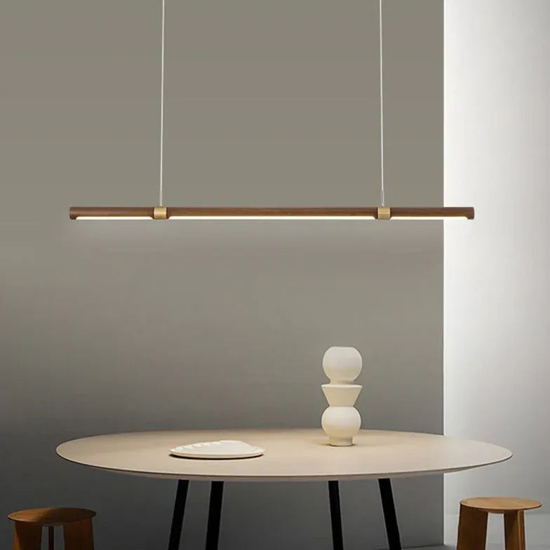 Slender Cylinder Dining Room Wooden Pendant Light