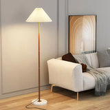 White Pleated Cone-Shaped Long Pole Floor Lamp