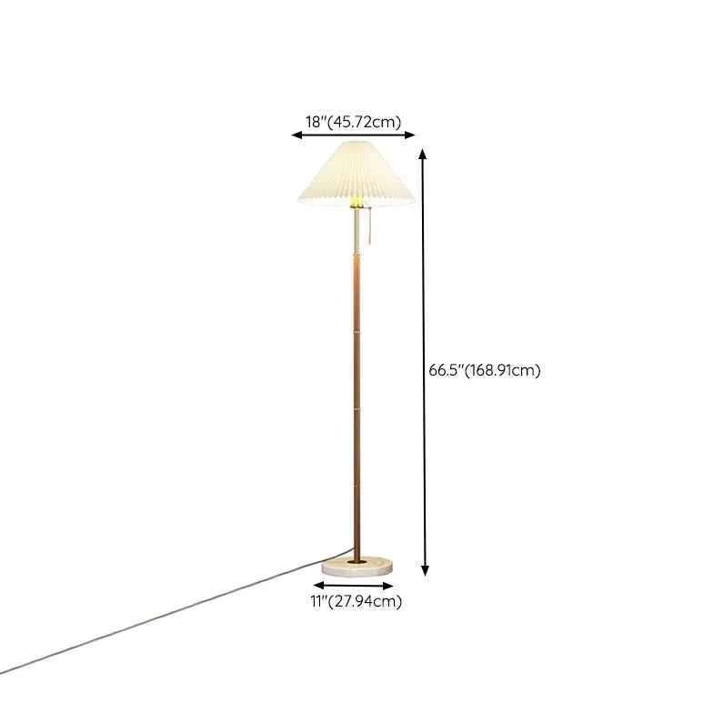 White Pleated Cone-Shaped Long Pole Floor Lamp