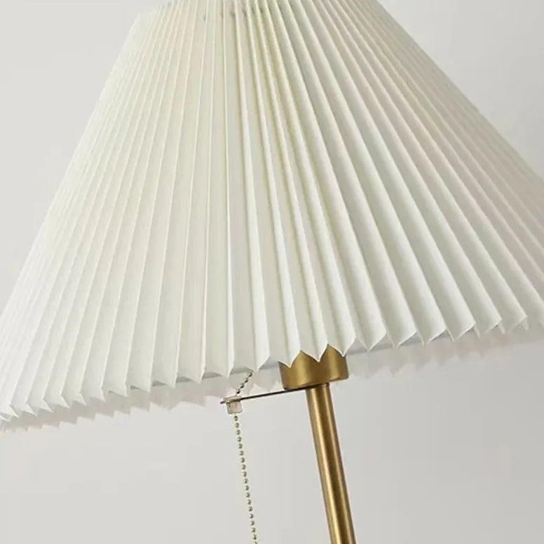 White Pleated Cone-Shaped Long Pole Floor Lamp