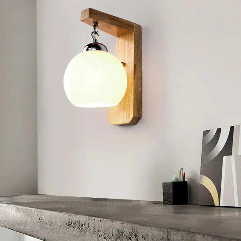 Nordic Minimalist Wooden Glass Modern Wall Lights