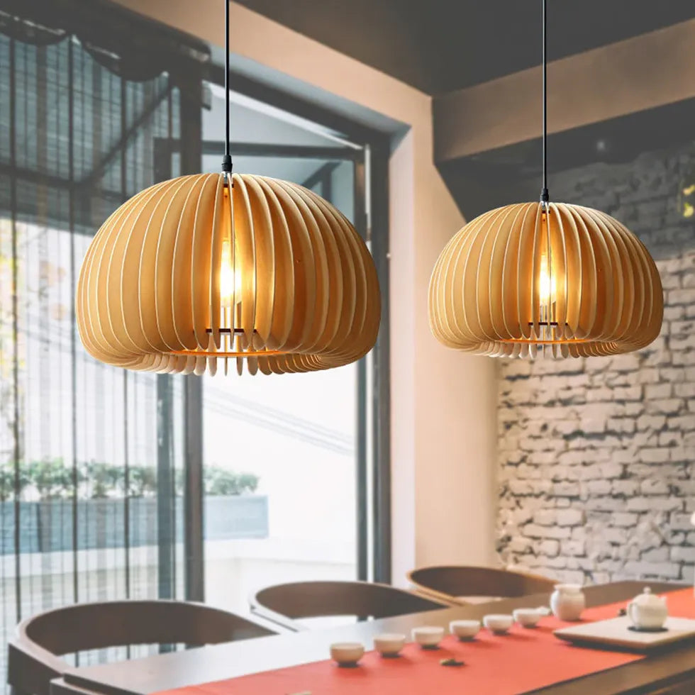 Scallop Balls Kitchen Wooden Pendant Light