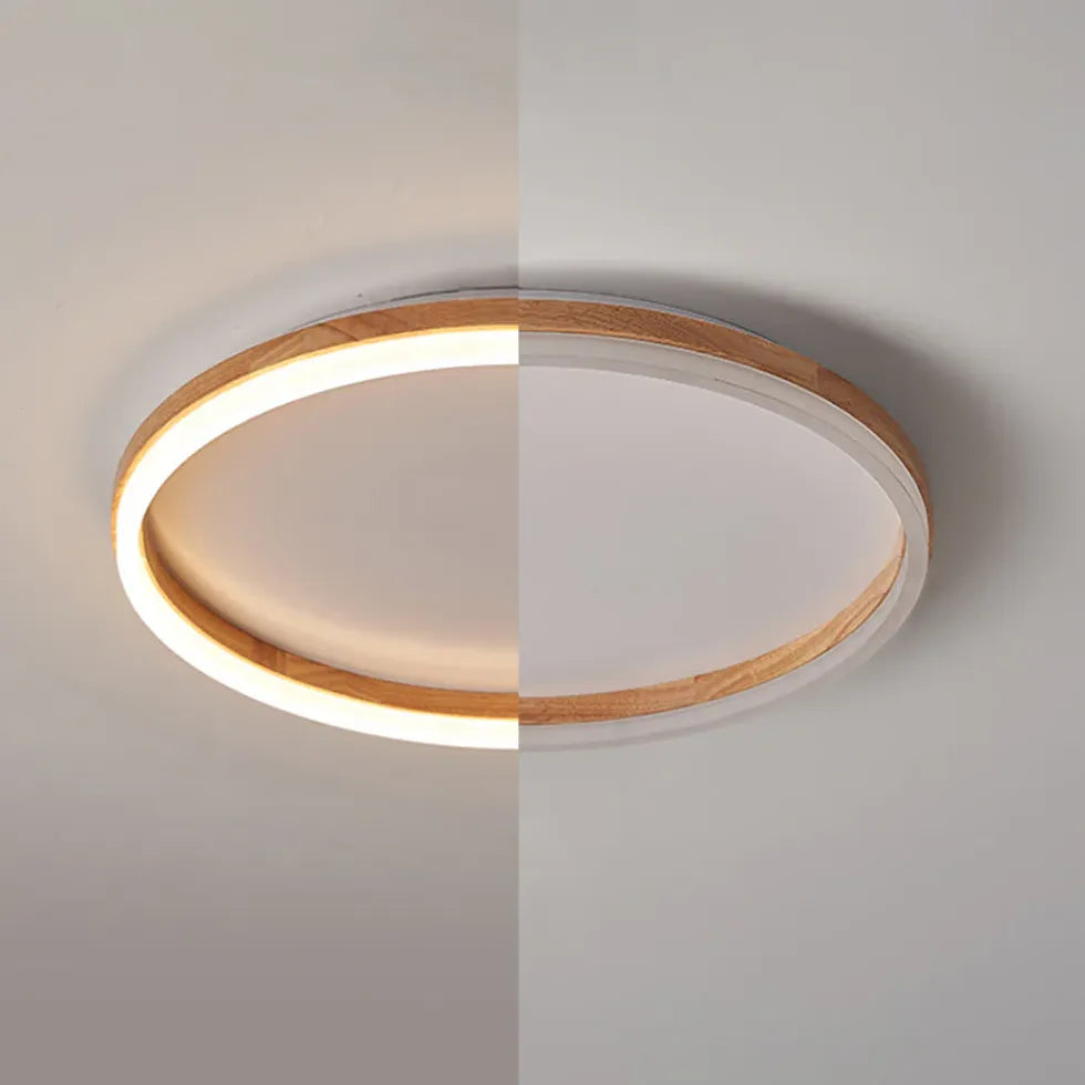 Hollow Ring Bedroom Wooden Flush Ceiling Lights