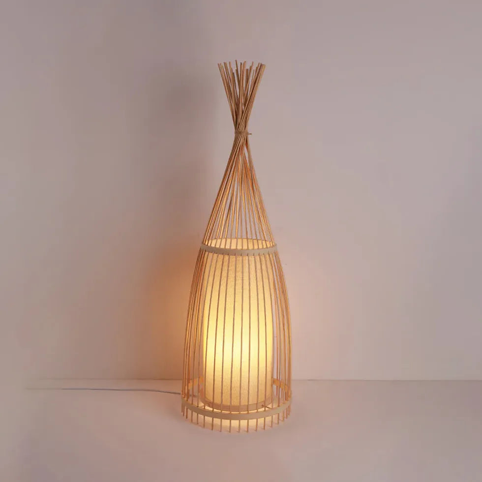 Cone-Shaped Rattan Warm-Toned Floor Lamp