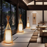 Cone-Shaped Rattan Warm-Toned Floor Lamp