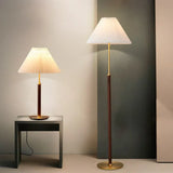 Cone-Shaped Vintage Table Lamp with Wooden Pole