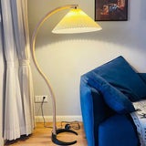 Wooden Curved Fabric Bedroom Floor Lamp