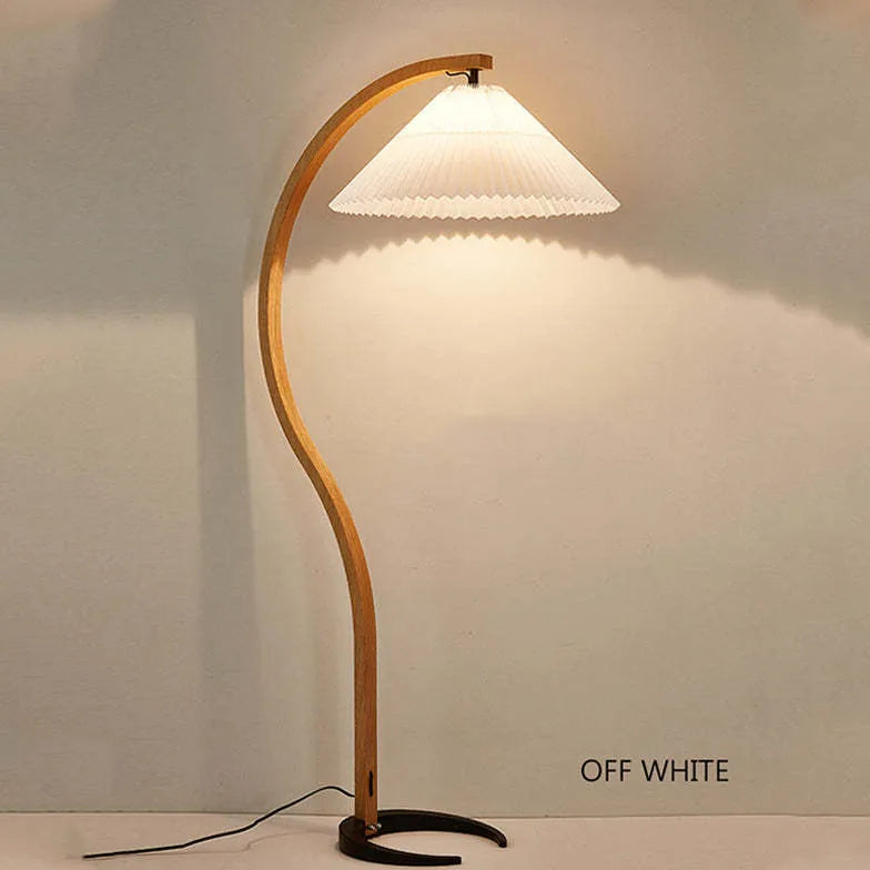 Wooden Curved Fabric Bedroom Floor Lamp