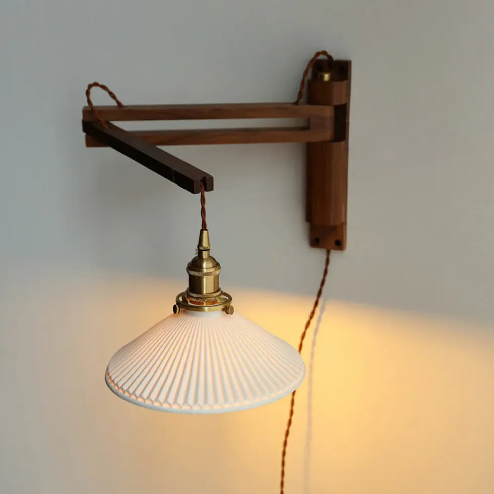 Walnut Glass Vintage Plug in Wall Lights