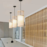 Hollowed Out Wood Rattan Dining Room Pendant Light