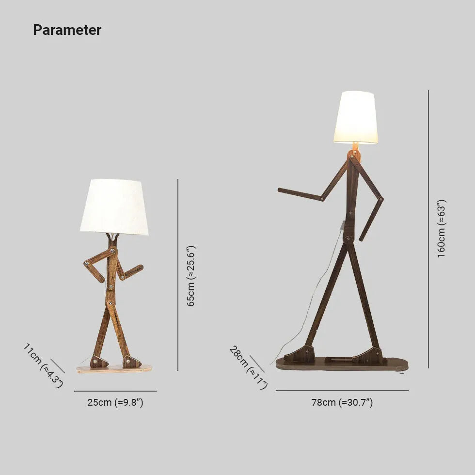 Lampada da pavimento di figurina regolabile in legno