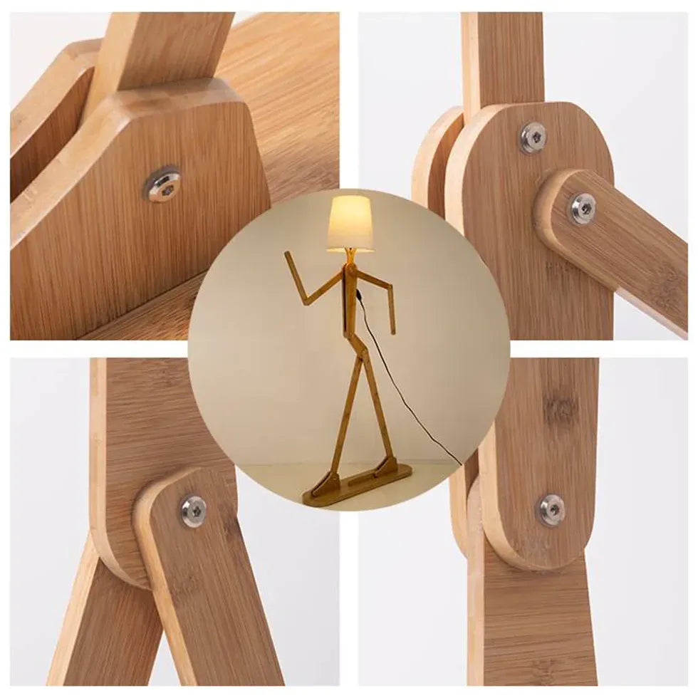 Lampada da pavimento di figurina regolabile in legno