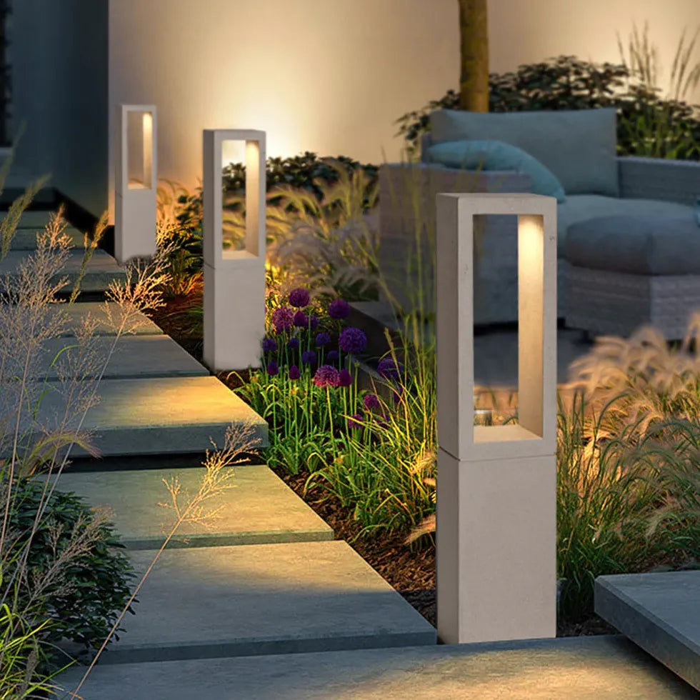 Grey Rectangular Stone Bollard Lights