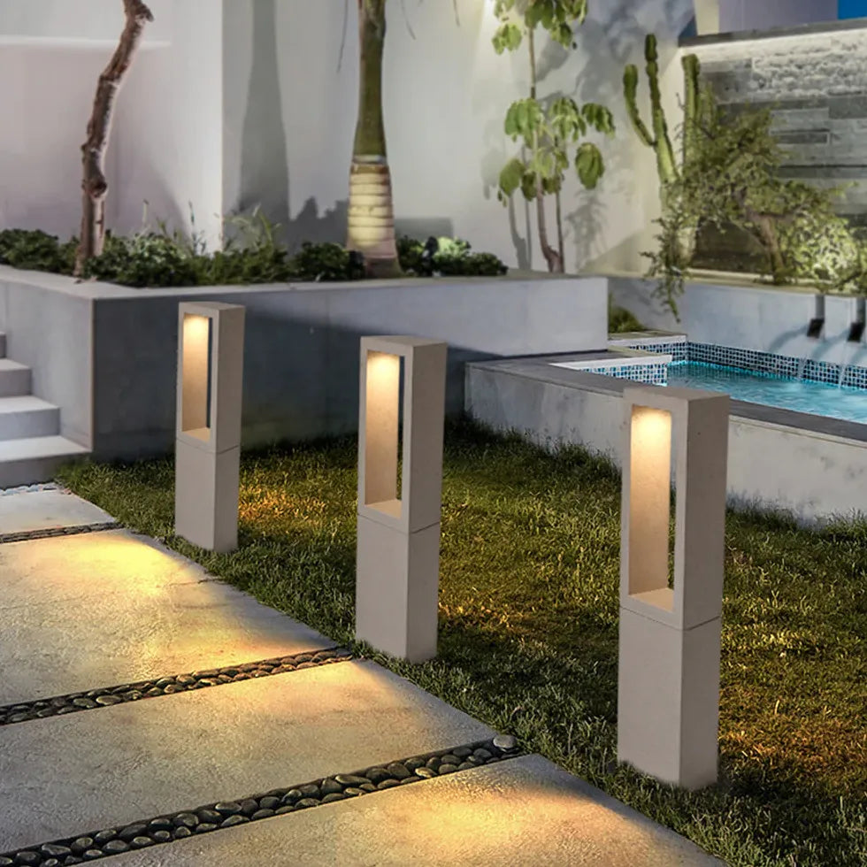 Grey Rectangular Stone Bollard Lights