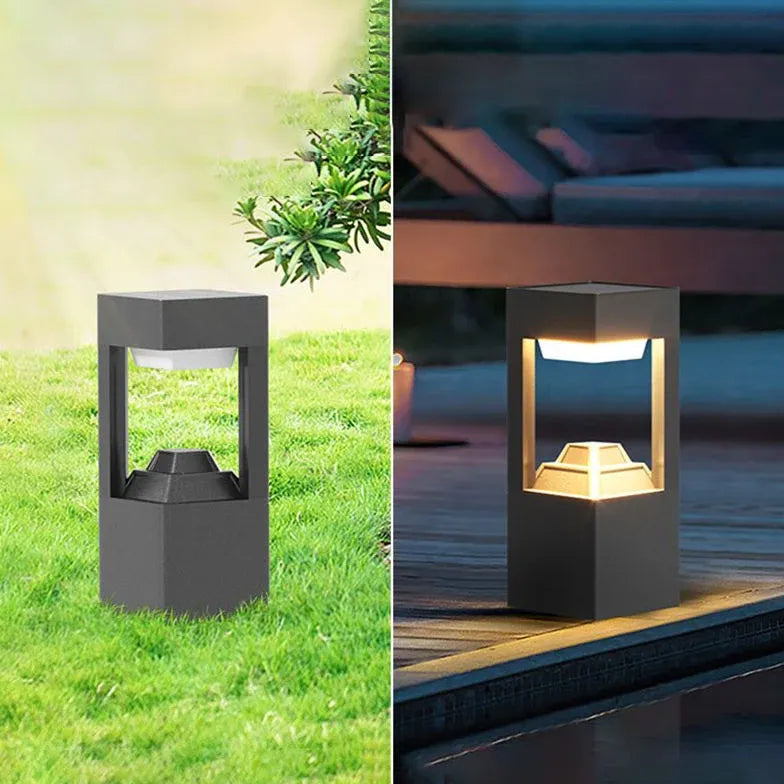 Hexagonal Black Led Outdoor Bollard Lights