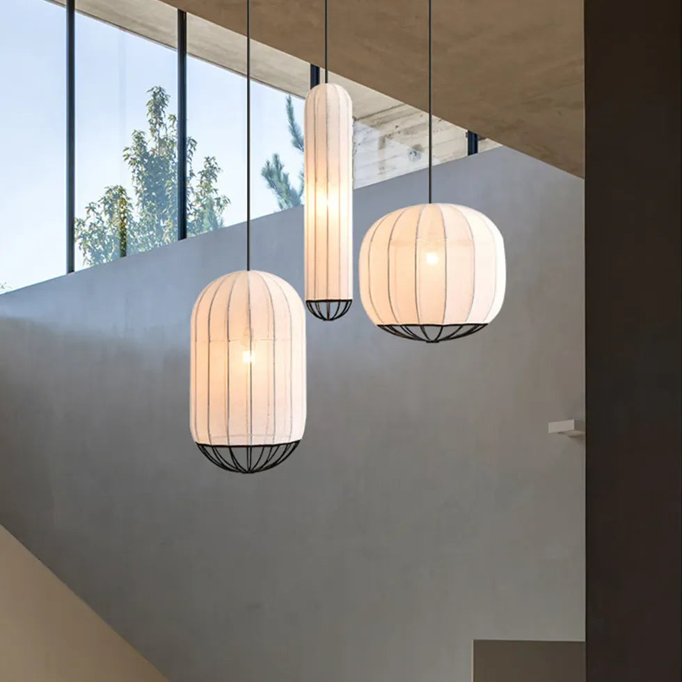 Cylindrical Striped Translucent Pendant Light