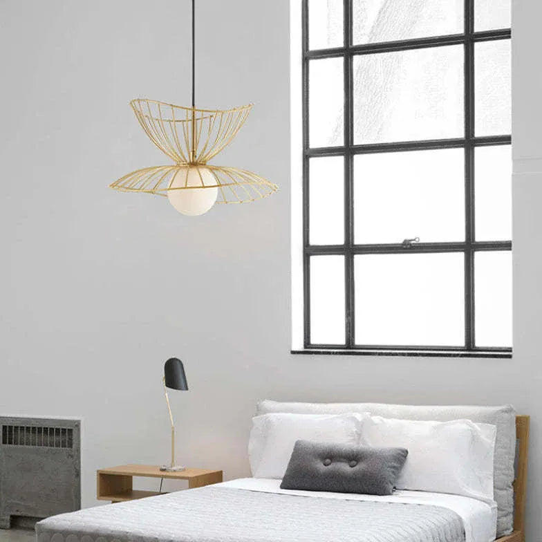 Double-Layer Metal Wire Petal-Shaped Pendant Light